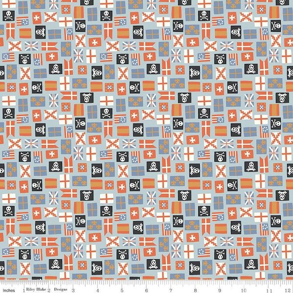 Hoist the Sails Flags C12986 Mist by Riley Blake Designs - Ship Flag - Quilting Cotton Fabric