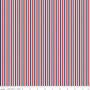 SALE 1/8" Stripe Patriotic - Riley Blake Designs - One Eighth Inch Red Blue White Stripes - Quilting Cotton Fabric