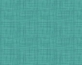 May include: Teal fabric with a subtle grid pattern and small white dots. The fabric has a textured, linen-like appearance.