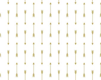 28" End of Bolt - Gold SPARKLE Arrows on White Metallic - Riley Blake Designs - Quilting Cotton Fabric