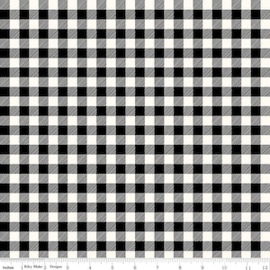 May include: Black and white checkered fabric with a repeating pattern. The fabric is measured in inches.