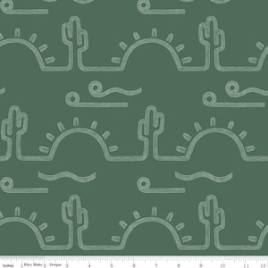 Arid Oasis Desert Sunrise C12492 Hunter by Riley Blake Designs - Cactus Cacti Sun Line-Drawn - Quilting Cotton Fabric