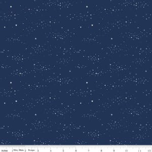 May include: A dark blue fabric with a white star pattern. The fabric is a repeating pattern of white stars on a dark blue background.