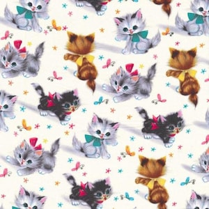 Retro Kitties CX3696 Cream by Michael Miller - Vintage Kittens Cats - Quilting Cotton Fabric