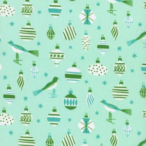 Merry Happy Baubles Mint Green Christmas Fabric - RS3098 - Moda Fabrics Quilting Cotton Fabric