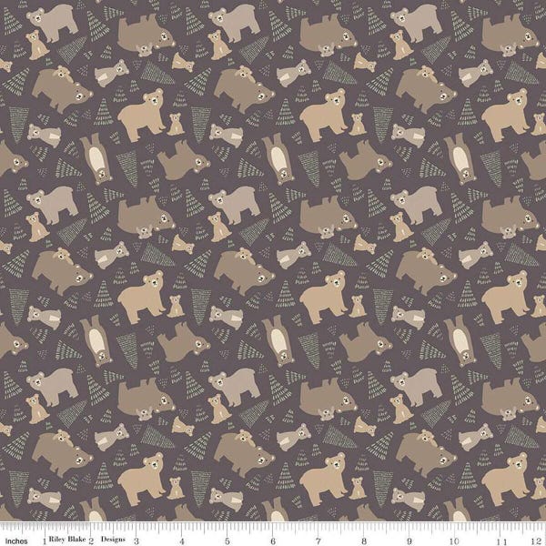 Elmer & Eloise Bears C14241 Brown - Riley Blake - Bears Bear Cubs Trees - Quilting Cotton Fabric