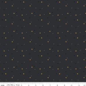 SALE Sparkler SC650 Charcoal SPARKLE - Riley Blake Designs - Plus Signs Gold SPARKLE Metallic Blue - Quilting Cotton Fabric