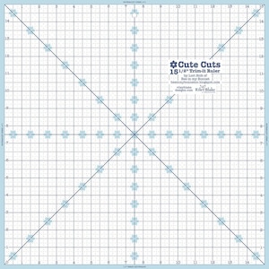 May include: A 15 1/2 inch ruler with a grid pattern and blue flower shapes. The ruler is labeled "Cute Cuts" and has the text "15 1/2" Trim-it Ruler" in the center.