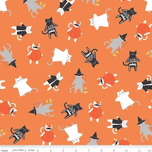 SALE Hey Bootiful Main C13130 Orange - Riley Blake Designs - Halloween Cats Costumes - Quilting Cotton Fabric