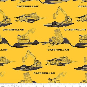 SALE Vintage Caterpillar Main C13840 Yellow - Riley Blake Designs - CAT Construction Equipment Logo - Quilting Cotton Fabric