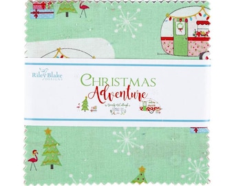 Christmas Adventure Charm Pack 5" Stacker Bundle - Riley Blake Designs - 42 piece Precut Pre cut - Camping - Quilting Cotton Fabric