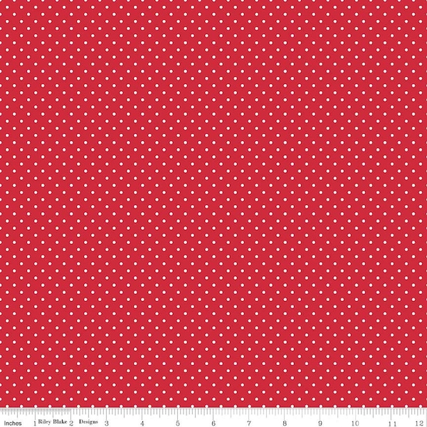 White on Red Flat Swiss Dots by Riley Blake Designs - Polka Dot - Quilting Cotton Fabric