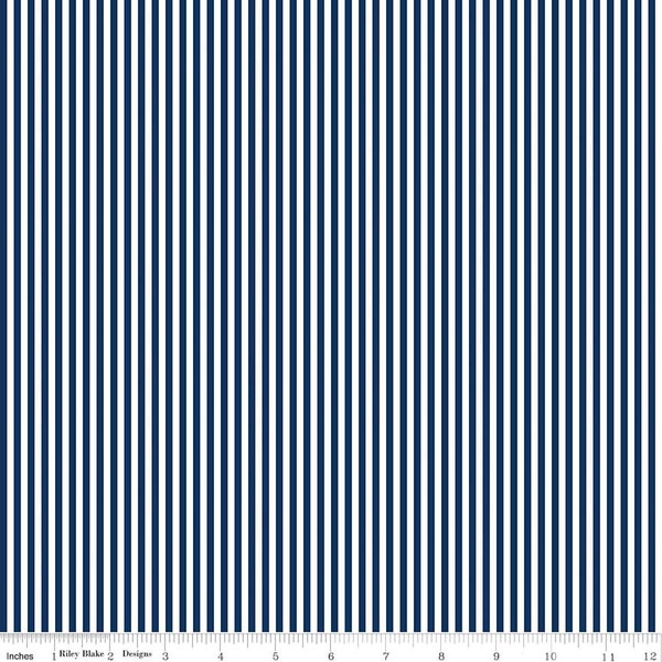 Navy Blue and White 1/8 Eighth Inch Stripe - Riley Blake Designs - Quilting Cotton Fabric