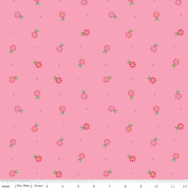 SALE Strength in Pink Daisies C12625 Pink by Riley Blake Designs - Floral Flowers Dots Breast Cancer - Quilting Cotton Fabric