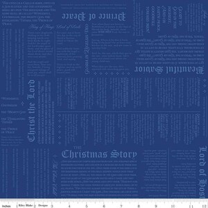SALE Christmas Wishes Christmas Story C15047 Blue - Riley Blake Designs - Text Words Story Christ Birth - Quilting Cotton Fabric
