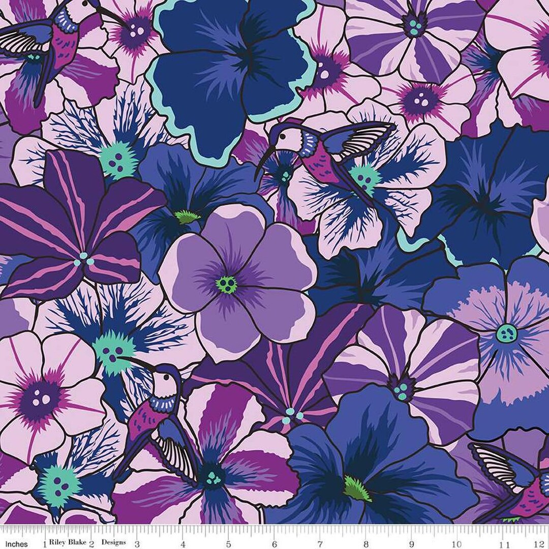 SALE Botanic Blast Pansies CD15541 Purple - Riley Blake Designs