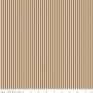 May include: A fabric with alternating brown and cream vertical stripes. The fabric is 12 inches wide.