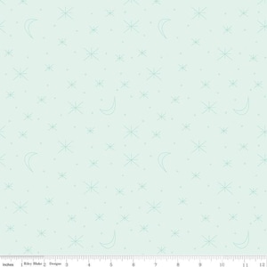 SALE Forest Friends Sky Gazing C12694 Mist - Riley Blake Designs - Asterisk Stars Moons Small Circles - Quilting Cotton Fabric