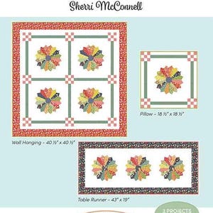 May include: A quilting pattern featuring three different sizes of a Dresden plate design. The pattern includes instructions for a wall hanging, pillow, and table runner. The pattern is titled "Dresdens Project Pattern" and includes three projects.