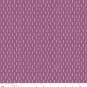 May include: A purple fabric with a repeating pattern of small, light pink, hand-drawn dashes.