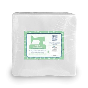 May include: A white package of 100 precut 10-inch sew-in interfacing sheets by Lori Holt of Bee in my Bonnet. The package has a green label with a sewing machine graphic and the text "Sew-in Interfacing" and "Package includes 100 10" Precut Sew-in Interfacing Sheets".