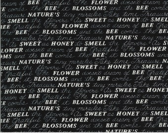 30" End of Bolt - CLEARANCE Bee Grateful Sweet Words 19963 Ebony - Moda - Text Nature Honey Bee Black - Quilting Cotton Fabric