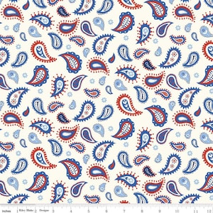 DEAL Red White & Bang! Paisley C11522 Cream - Riley Blake Designs - Patriotic Independence Day Paisleys - Quilting Cotton Fabric