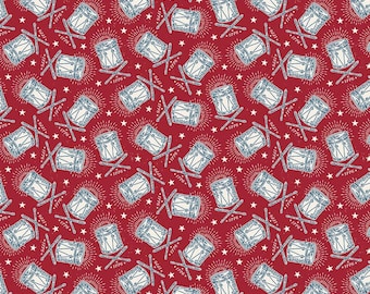 Tela patriótica Independence Drums Cherry Tart Red - C17335 - Riley Blake - Tela de algodón para patchwork