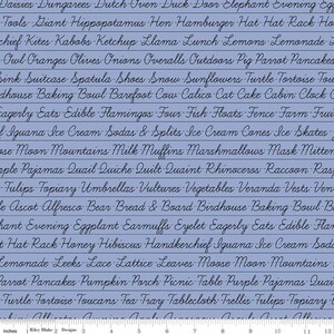 SALE Hungry Animal Penmanship C10185 Periwinkle - Riley Blake Designs - J. Wecker Frisch - Text Cursive - Quilting Cotton Fabric
