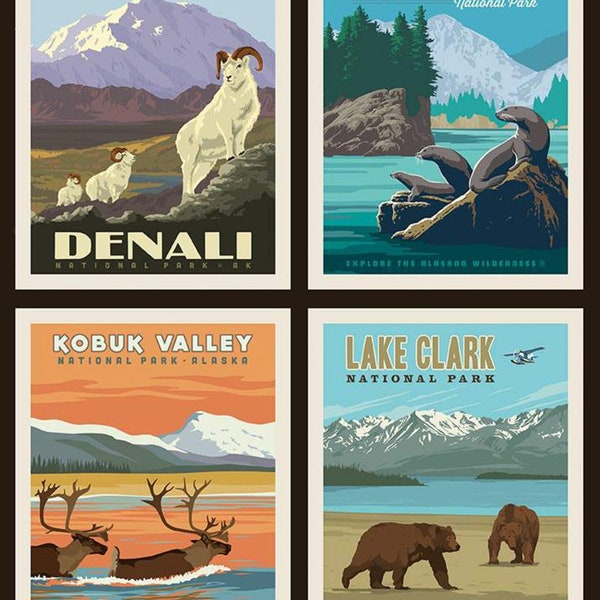 SALE National Parks Pillow Panel Alaska 1 by Riley Blake Designs - Outdoors Denali Kenai Fjords Kobuk Lake Clark - Quilting Cotton Fabric