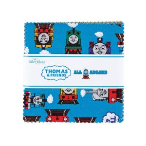 SALE All Aboard with Thomas and Friends Charm Pack 5" Stacker Bundle  - Riley Blake - Trains - 42 piece Precut Pre cut - Cotton Fabric