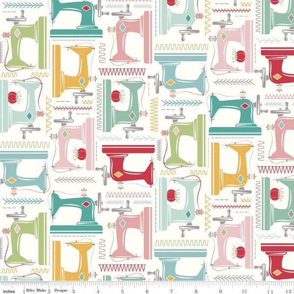 SALE LARGE CANVAS My Happy Place Home Decor Sewing Machines HD11210 Cloud - Riley Blake - Lori Holt - Extra Wide - Lightweight Cotton Canvas
