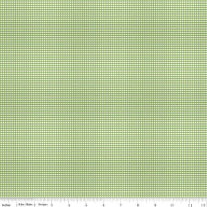 May include: Green and white gingham fabric with a repeating pattern. The fabric is 12 inches wide.