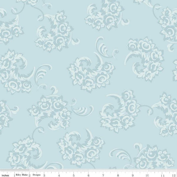 Jane Austen at Home C10017 Julia - Riley Blake Designs - Blue Historical Reproductions Floral Flowers - Quilting Cotton Fabric