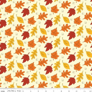 SALE Fall&#39;s in Town Leaves C13511 Cream by Riley Blake Designs - Thanksgiving Autumn Leaves Acorns - Quilting Cotton Fabric