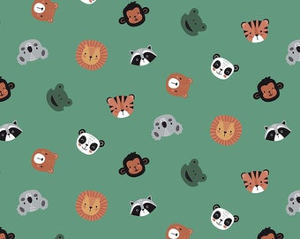 Alphabet Zoo Face Toss C14092 Pine by Riley Blake Designs - Animal Faces Animals - Quilting Cotton Fabric