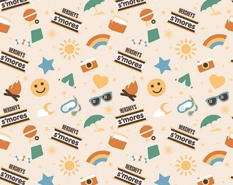SALE Camp S'mores Main C13620 Marshmallow - Riley Blake Designs - Hershey Camping Suns Stars Tents Cameras  - Quilting Cotton Fabric