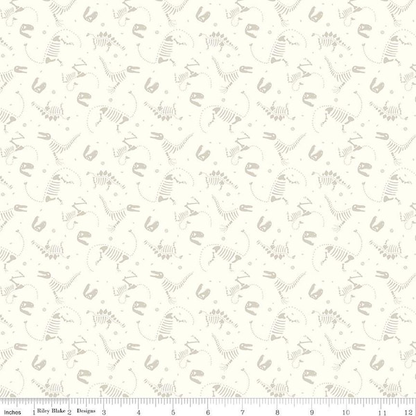 Roar Bones C12463 Cream by Riley Blake Designs - Children's Dinosaurs Dinosaur Skeletons - Quilting Cotton Fabric