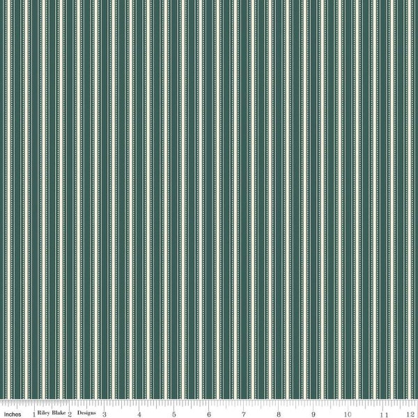 Bellissimo Gardens Stripe C13834 Jade by Riley Blake Designs - Ticking Stripes Striped Cream Green - Quilting Cotton Fabric
