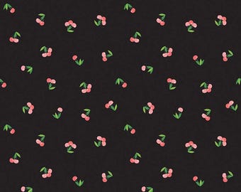 Cloudburst Cherries C16181 Black - Riley Blake Designs - Fruit Cherry Stems Leaves - Quilting Cotton Fabric