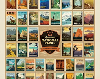 National Parks Wilderness Wonders Panel by Riley Blake Designs - Outdoors Recreation 63 National Parks Posters - Quilting Cotton Fabric