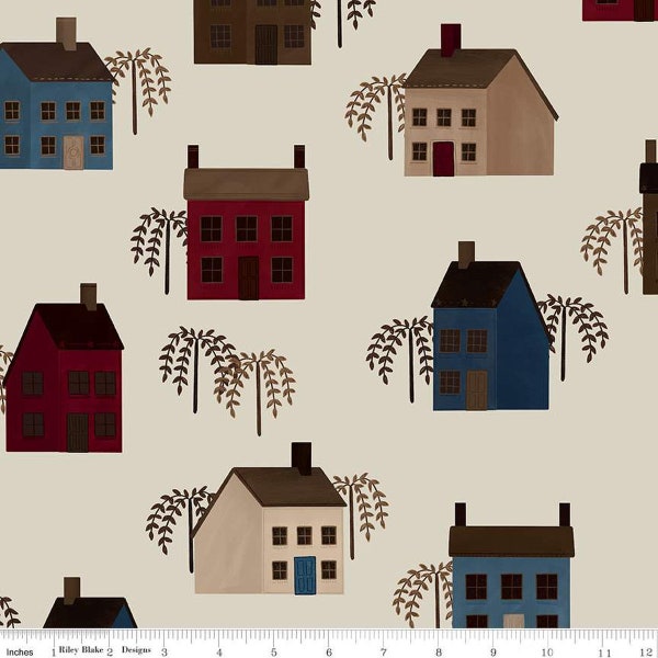 Huckleberry Saltbox Main C14350 Oatmeal - Riley Blake Designs - Houses - Quilting Cotton Fabric