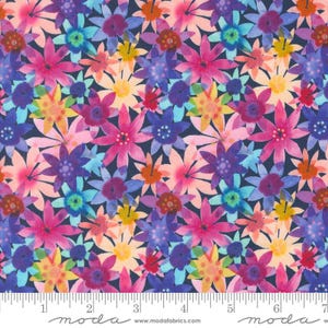 Flower Patches Garden 21827 Midnight - Moda Fabrics - Floral Blossoms Petals Abstract - Quilting Cotton Fabric