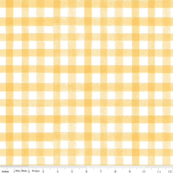 SALE Homemade PRINTED Gingham C13721 Sunshine by Riley Blake Designs - 1/2" White Yellow Check Checks Checkered - Quilting Cotton Fabric