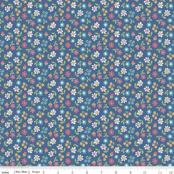 SALE Mercantile Remembrance C14394 Denim by Riley Blake Designs - Lori Holt - Floral Flowers - Quilting Cotton Fabric