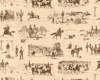 John Wayne American West Main Cream Western Fabric C16620 - Riley Blake Quilting Cotton Fabric - Licensed Product