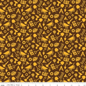 CAT Buildin&#39; Crew Construction Set Brown - Riley Blake Designs - Construction Tools - Quilting Cotton Fabric