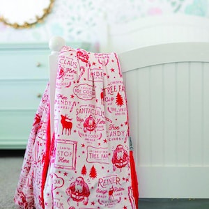 Old-Fashioned Christmas Labels Minky Blanket - MB1009 - Riley Blake Designs - Text Icons Red Cream - Prepackaged Dreamy Minky Blanket