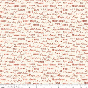 Holiday Cheer Text C13613 Cream - Riley Blake Designs - Christmas - Quilting Cotton Fabric