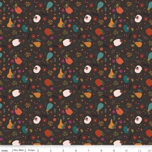 May include: A seamless pattern featuring a variety of fall-themed elements, including pumpkins, gourds, leaves, and flowers. The background is a dark brown color, and the elements are in shades of orange, yellow, green, and white.